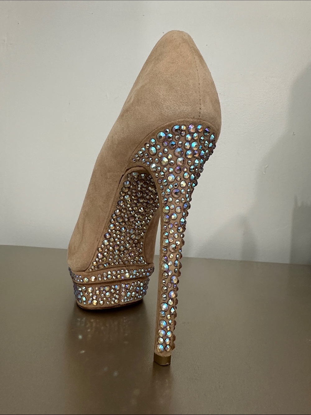 Brian Atwood Rhinestone Platform Stiletto Pump - Nude
